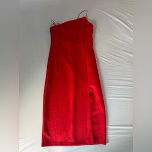 Red one-shoulder midi dress